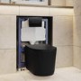 Matt Black Fluted Wall Hung Rimless Toilet with Soft Close Seat, Matt Black Pneumatic Flush Plate, 820mm Frame & Cistern – Oregon