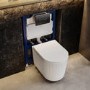 Fluted Wall Hung Rimless Toilet with Soft Close Seat, Gunmetal Pneumatic Flush Plate, 820mm Frame & Cistern – Oregon