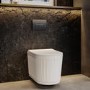 Fluted Wall Hung Rimless Toilet with Soft Close Seat, Gunmetal Pneumatic Flush Plate, 820mm Frame & Cistern – Oregon