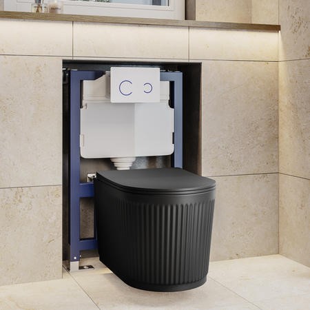 Matt Black Fluted Wall Hung Rimless Toilet with Soft Close Seat, White ...