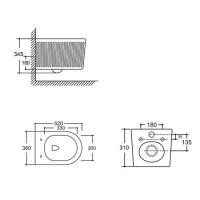 Fluted Wall Hung Rimless Toilet with Soft Close Seat, Brushed Brass Pneumatic Flush Plate, 820mm Frame & Cistern – Oregon