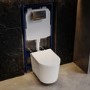 Fluted Wall Hung Rimless Toilet with Soft Close Seat, Chrome Pneumatic Flush Plate, 1168mm Frame & Cistern – Oregon