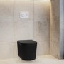 Matt Black Fluted Wall Hung Rimless Toilet with Soft Close Seat, White Glass Sensor Flush Plate, 1168mm Frame & Cistern – Oregon