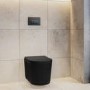 Matt Black Fluted Wall Hung Rimless Toilet with Soft Close Seat, Gunmetal Pneumatic Flush Plate, 1168mm Frame & Cistern – Oregon