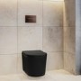 Matt Black Fluted Wall Hung Rimless Toilet with Soft Close Seat, Brushed Bronze Pneumatic Flush Plate, 1168mm Frame & Cistern – Oregon