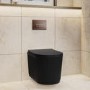 Matt Black Fluted Wall Hung Rimless Toilet with Soft Close Seat, Brushed Bronze Pneumatic Flush Plate, 820mm Frame & Cistern – Oregon