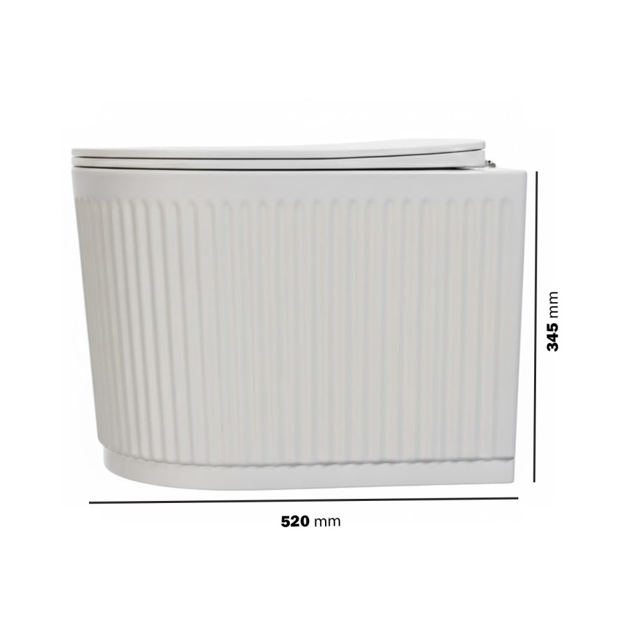 Fluted Wall Hung Rimless Short Projection Toilet with Soft Close Seat - Oregon