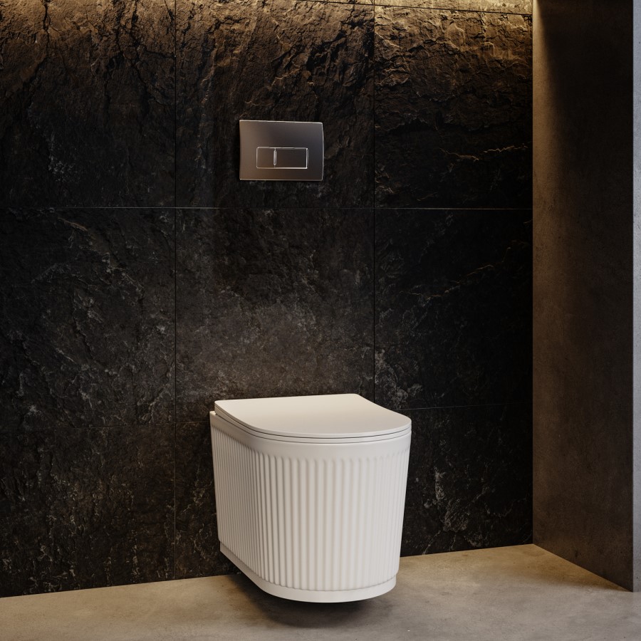 Fluted Wall Hung Rimless Short Projection Toilet with Soft Close Seat - Oregon