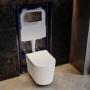 Fluted Wall Hung Toilet with Soft Close Seat, Chrome Mechanical Flush Plate, 1160mm Frame & Cistern - Oregon
