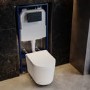 Fluted Wall Hung Toilet with Soft Close Seat, Matt Black Mechanical Flush Plate, 1160mm Frame & Cistern - Oregon