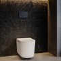 Fluted Wall Hung Toilet with Soft Close Seat, Matt Black Mechanical Flush Plate, 1160mm Frame & Cistern - Oregon