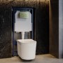 Fluted Wall Hung Toilet with Soft Close Seat, Brushed Brass Mechanical Flush Plate, 1160mm Frame & Cistern - Oregon