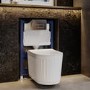 Fluted Wall Hung Toilet with Soft Close Seat, Chrome Pneumatic Flush Plate, 820mm Frame & Cistern - Oregon