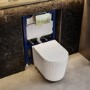 Fluted Wall Hung Toilet with Soft Close Seat, Brushed Brass Pneumatic Flush Plate, 820mm Frame & Cistern - Oregon