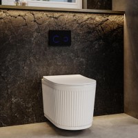 Fluted Wall Hung Toilet with Soft Close Seat, Black Glass Sensor Flush Plate, 820mm Frame & Cistern - Oregon