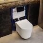 Fluted Wall Hung Toilet with Soft Close Seat, Black Glass Sensor Flush Plate, 820mm Frame & Cistern - Oregon
