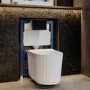 Fluted Wall Hung Toilet with Soft Close Seat, Black Glass Sensor Flush Plate, 820mm Frame & Cistern - Oregon