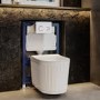 Fluted Wall Hung Toilet with Soft Close Seat, White Glass Sensor Flush Plate, 820mm Frame & Cistern - Oregon