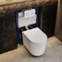 Fluted Wall Hung Toilet with Soft Close Seat, White Glass Sensor Flush Plate, 820mm Frame & Cistern - Oregon