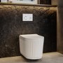 Fluted Wall Hung Toilet with Soft Close Seat, White Glass Sensor Flush Plate, 820mm Frame & Cistern - Oregon