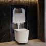 Fluted Wall Hung Toilet with Soft Close Seat, Chrome Pneumatic Flush Plate, 1160mm Frame & Cistern - Oregon