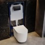 Fluted Wall Hung Toilet with Soft Close Seat, Matt Black Pneumatic Flush Plate, 1160mm Frame & Cistern - Oregon