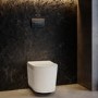 Fluted Wall Hung Toilet with Soft Close Seat, Matt Black Pneumatic Flush Plate, 1160mm Frame & Cistern - Oregon