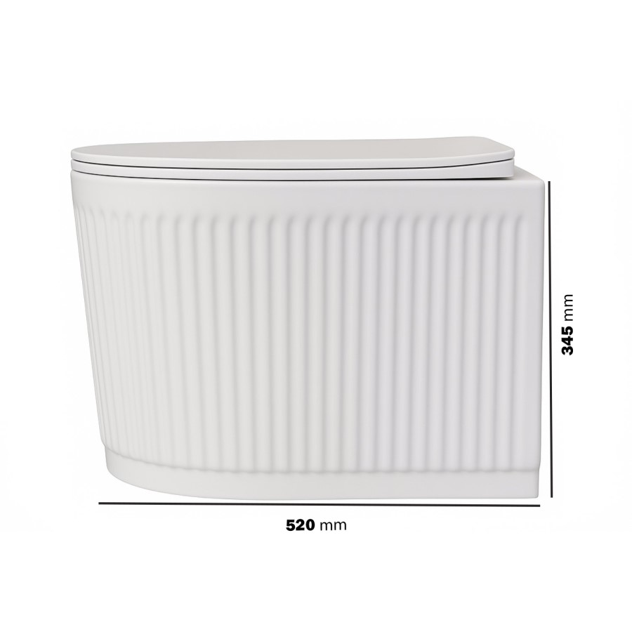 Fluted Wall Hung Toilet with Soft Close Seat, Brushed Brass Pneumatic Flush Plate, 1160mm Frame & Cistern - Oregon