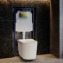 Fluted Wall Hung Toilet with Soft Close Seat, Brushed Brass Pneumatic Flush Plate, 1160mm Frame & Cistern - Oregon