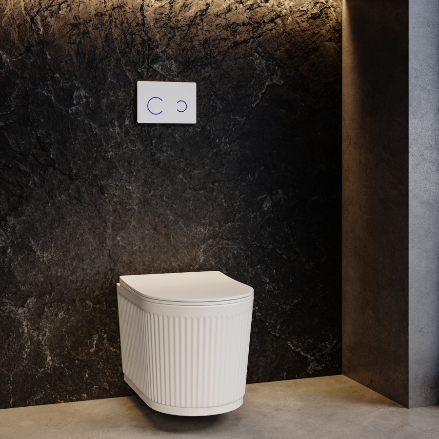 Fluted Wall Hung Toilet with Soft Close Seat, White Glass Sensor Flush Plate, 1160mm Frame & Cistern - Oregon