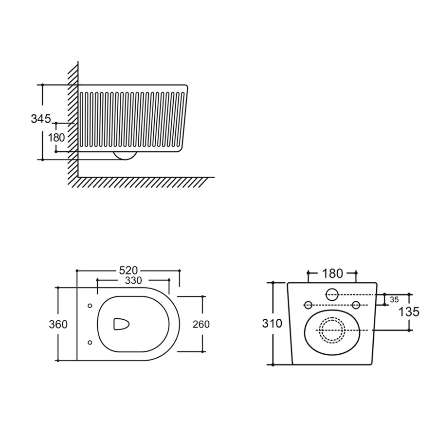 Fluted Wall Hung Toilet with Soft Close Seat, White Glass Sensor Flush Plate, 1160mm Frame & Cistern - Oregon