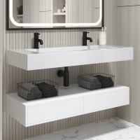1200mm White Wall Hung Double Vanity Unit with Rectangular Basin - Oslo 1200mm White Wall Hung Double Vanity Unit with Rectangular Basin - Oslo