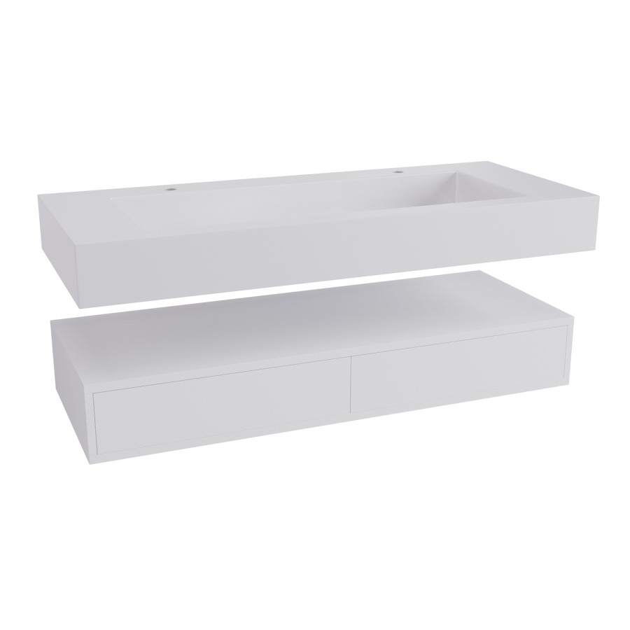1200mm White Wall Hung Double Vanity Unit with Rectangular Basin - Oslo