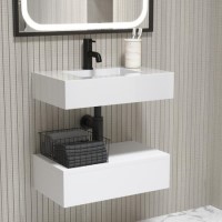 600mm White Wall Hung Vanity Unit with Rectangular Basin - Oslo 600mm White Wall Hung Vanity Unit with Rectangular Basin - Oslo