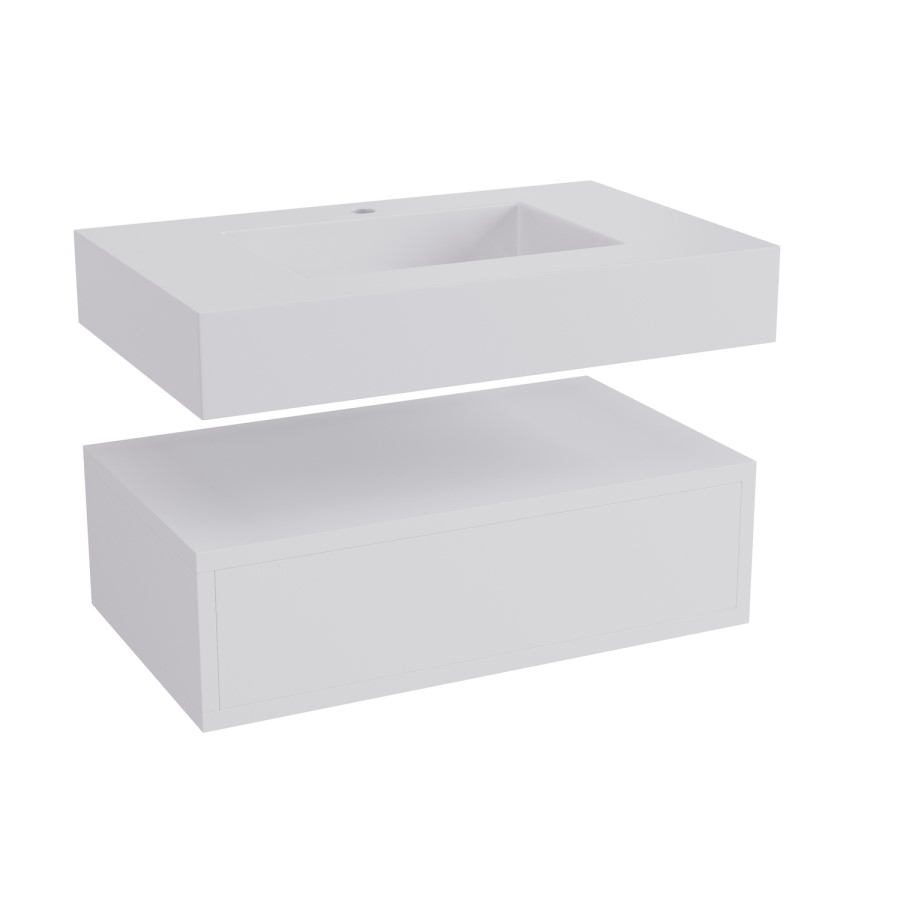 600mm White Wall Hung Vanity Unit with Rectangular Basin - Oslo