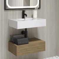 600mm Wood Effect Wall Hung Vanity Unit with Rectangular Basin - Oslo 600mm Wood Effect Wall Hung Vanity Unit with Rectangular Basin - Oslo