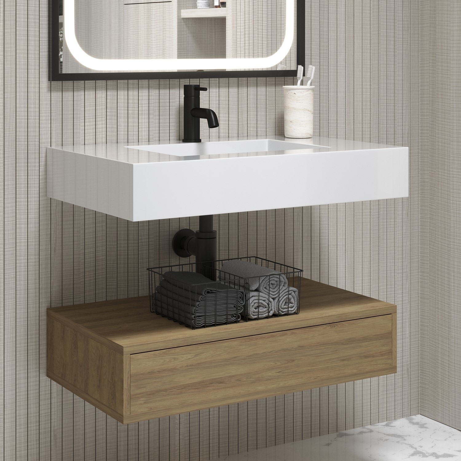 800mm Wood Effect Wall Hung Vanity Unit With Basin Oslo Better 800mm-wood-effect-wall-hung-vanity-unit-with-basin-oslo-better