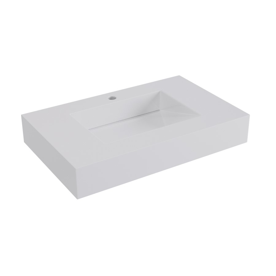 ONLY OPENED - 800mm Wall Hung Resin Basin with Built in Drain Gloss White- Oslo