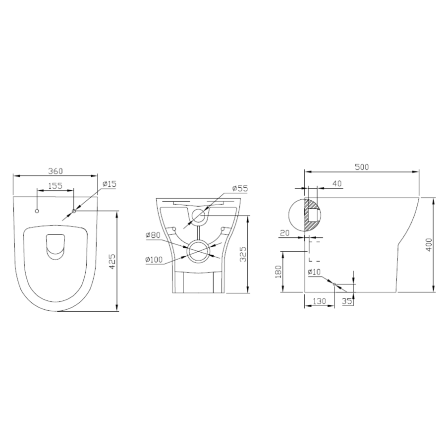 1000mm Black Toilet and Sink Unit with Round Toilet and Black Push Button - Palma