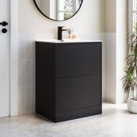 ONLY OPENED - 600mm Black Freestanding Vanity Unit with Basin - Palma ONLY OPENED - 600mm Black Freestanding Vanity Unit with Basin - Palma