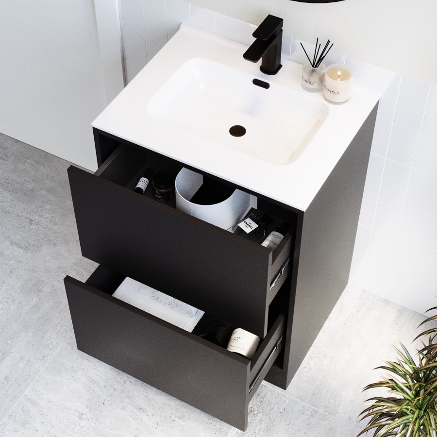 ONLY OPENED - 600mm Black Freestanding Vanity Unit with Basin - Palma