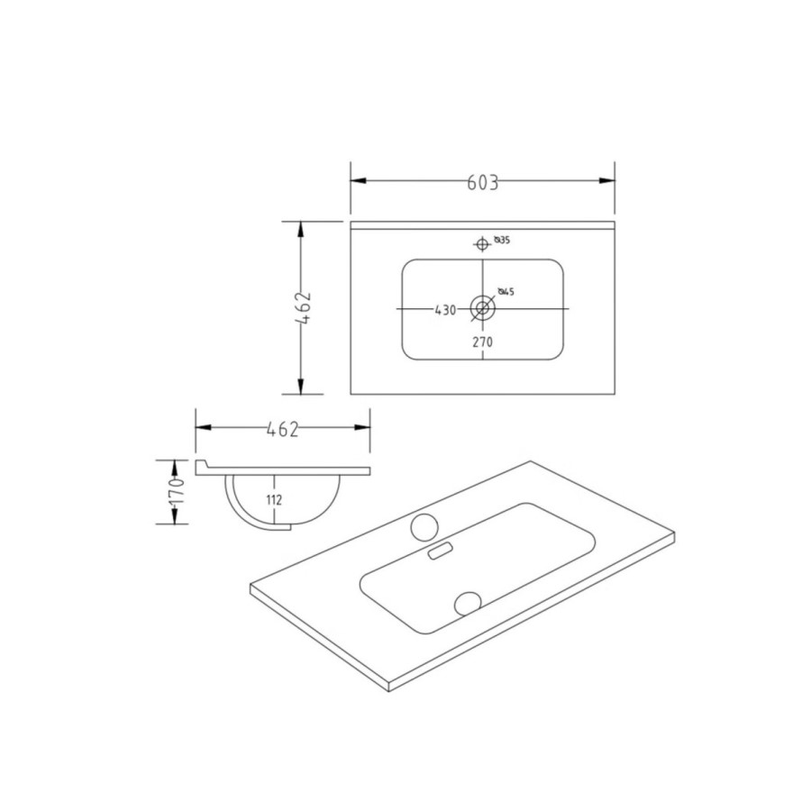 600mm Black Freestanding Vanity Unit with Basin - Palma