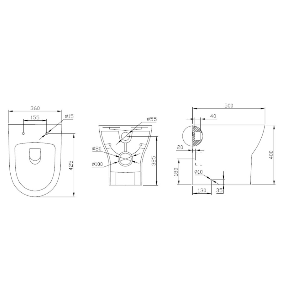 1100mm Black Right Hand Toilet and Sink Unit with Round Toilet and Chrome Push Button - Palma