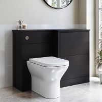 1100mm Black Right Hand Toilet and Sink Unit with Square Toilet and Chrome Push Button - Palma 1100mm Black Right Hand Toilet and Sink Unit with Square Toilet and Chrome Push Button - Palma