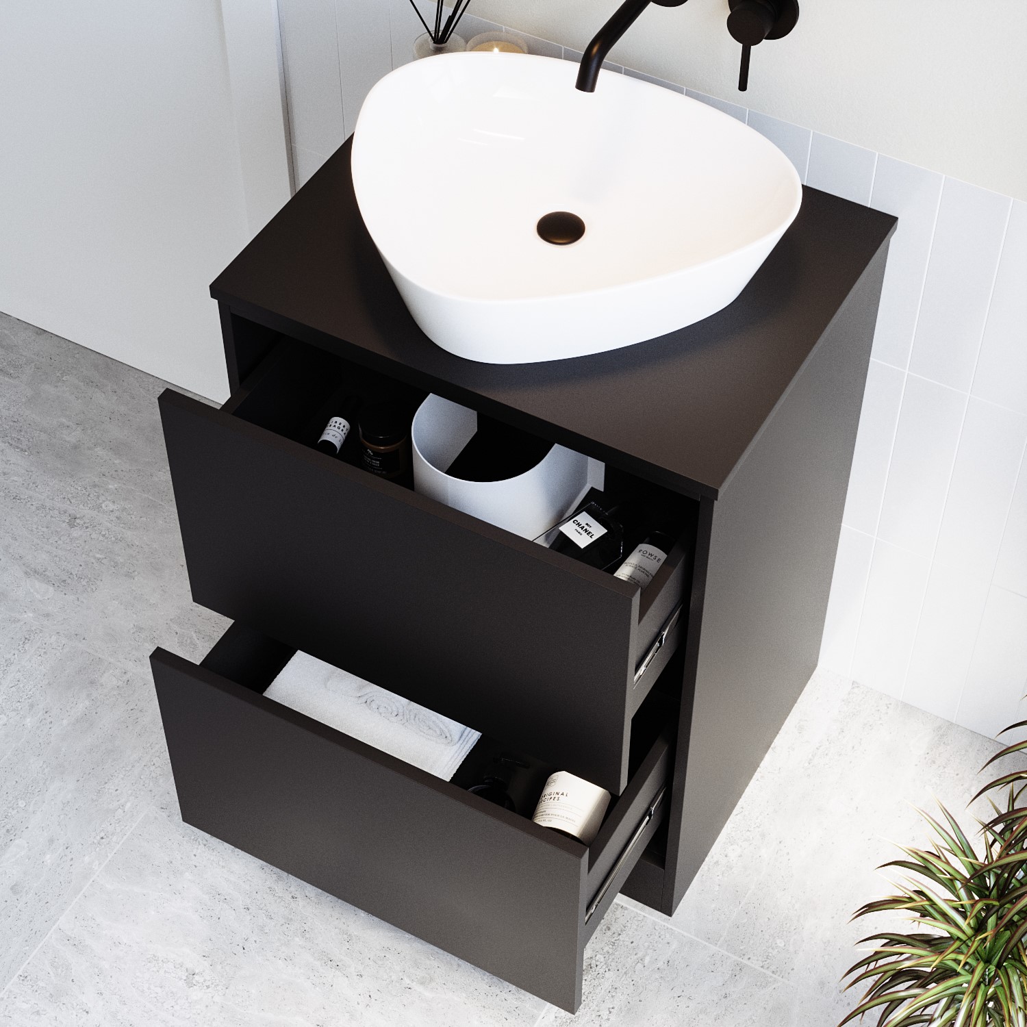 600mm Black Countertop Vanity Unit with Triangular Basin - Palma ...