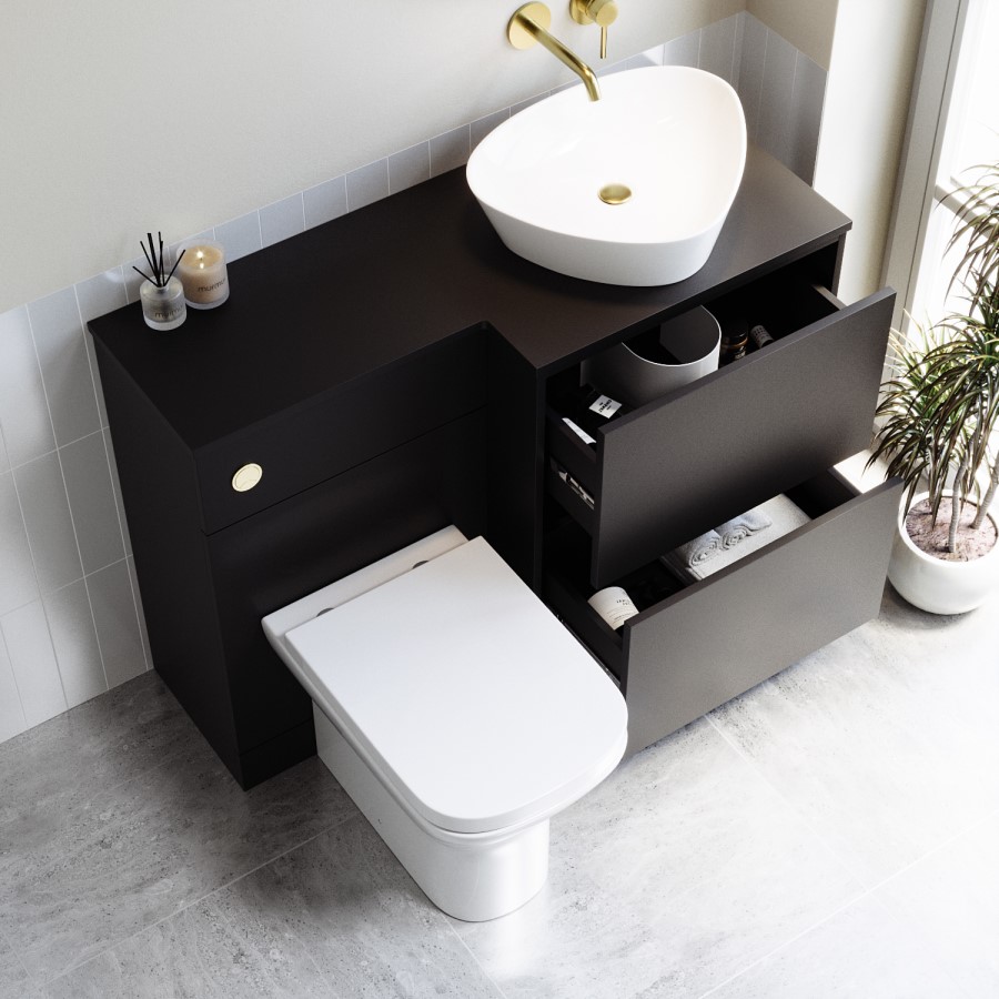 Triangular Basing 1100mm Black Right Hand Toilet and Sink Unit with Triangular Countertop ...