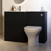 1100mm Black Toilet and Sink Unit with Round Toilet and Chrome Push Button - Palma