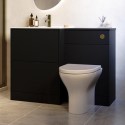 BUN/PALB600FS/100687 1100mm Black Toilet and Sink Unit with Round Toilet and Brushed Brass Push Button - Palma