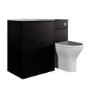 1100mm Black Toilet and Sink Unit with Round Toilet and Brushed Brass Push Button - Palma