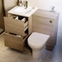 1000mm Oak Wood Effect Toilet and Sink Unit with Round Toilet and Brushed Brass Push Button - Palma